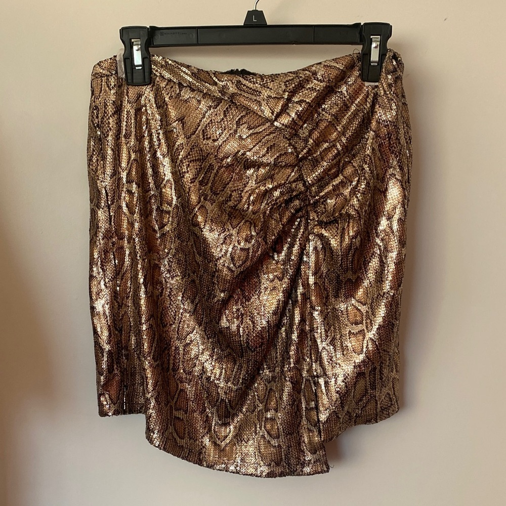 ZARA Gold Brown Snake-Print Sequins Mini Skirt NWT!